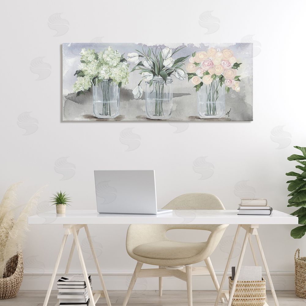 Julie Norkus Mason Jar Flower Watercolor Canvas Wall Art Print in Room