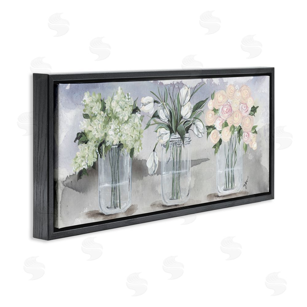 Julie Norkus Mason Jar Flower Watercolor Black Floating Frame Canvas Wall Art Print