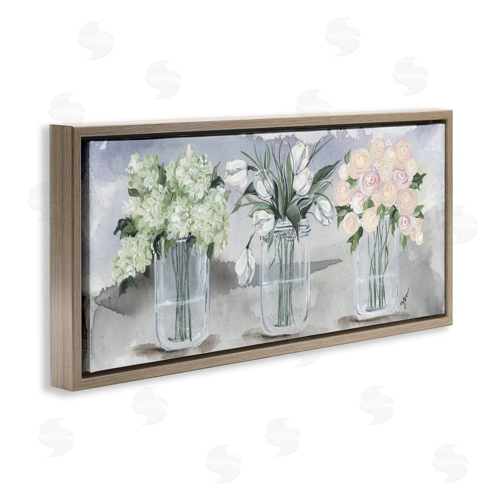 Julie Norkus Mason Jar Flower Watercolor Brown Floating Frame Canvas Wall Art Print