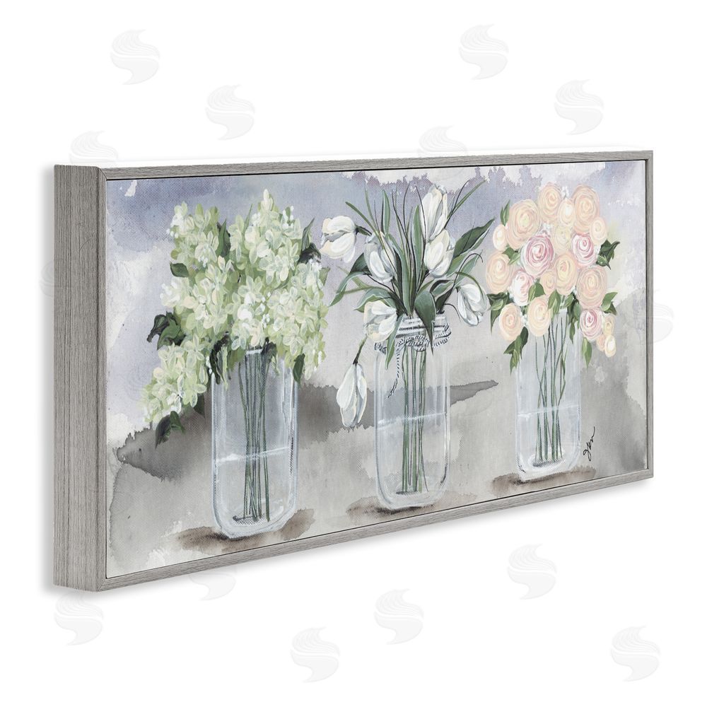 Julie Norkus Mason Jar Flower Watercolor Gray Framed Giclee Wall Art Print