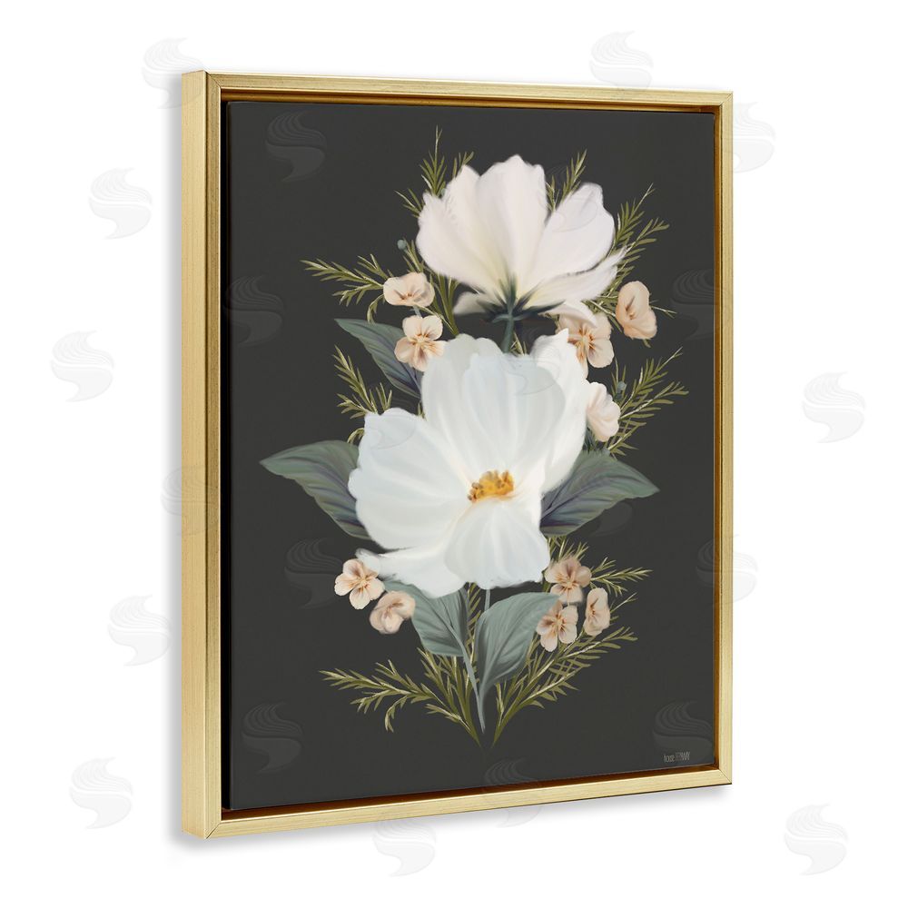 House Fenway Lace Cosmos Flowers Gold Floating Frame Canvas Wall Art Print