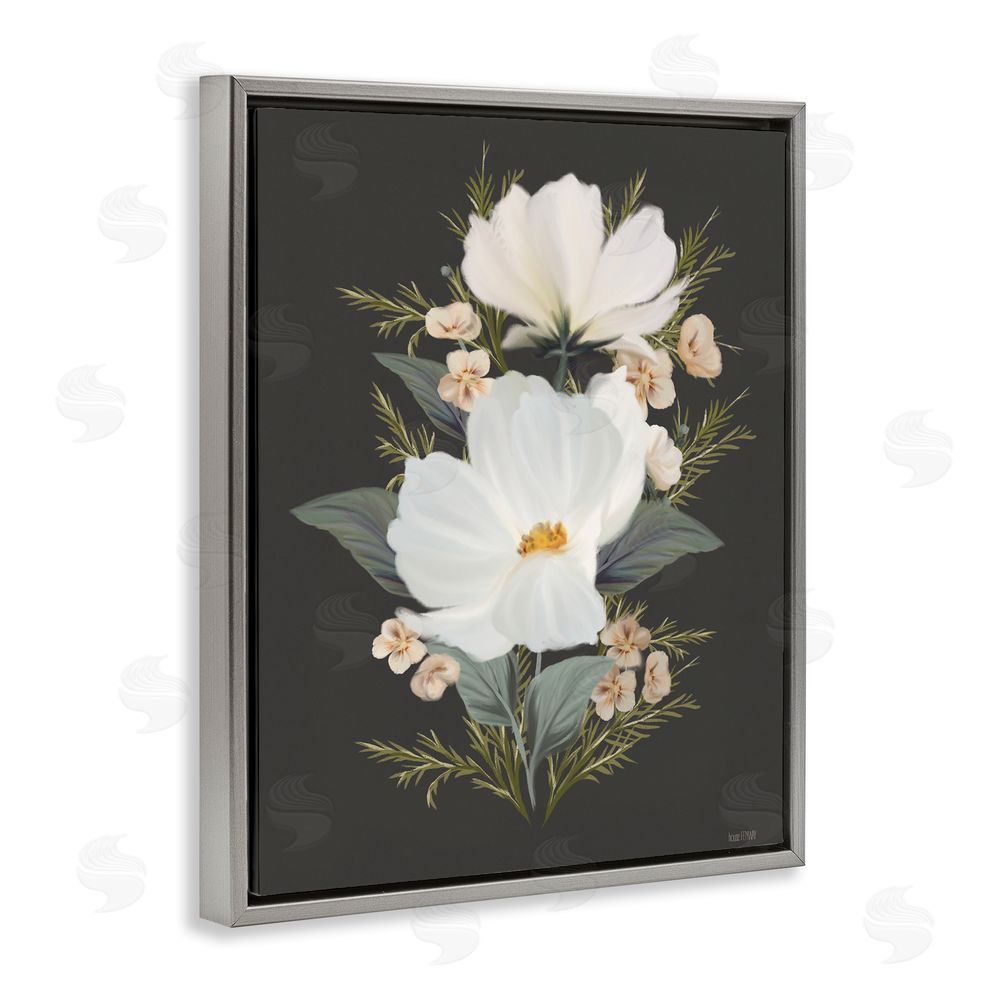 House Fenway Lace Cosmos Flowers Gray Floating Frame Canvas Wall Art Print