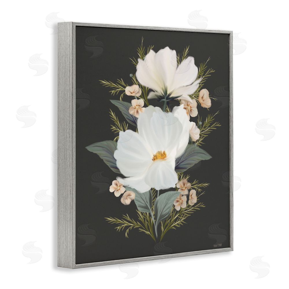 House Fenway Lace Cosmos Flowers Gray Framed Giclee Wall Art Print