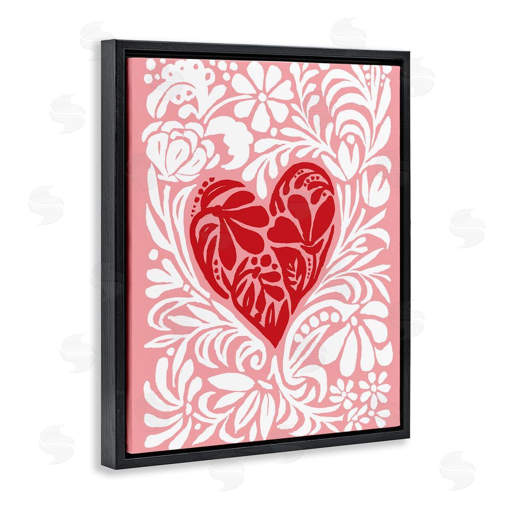 Cindy Jacobs Red Leafy Heart on Pink Black Floating Frame Canvas Wall Art Print