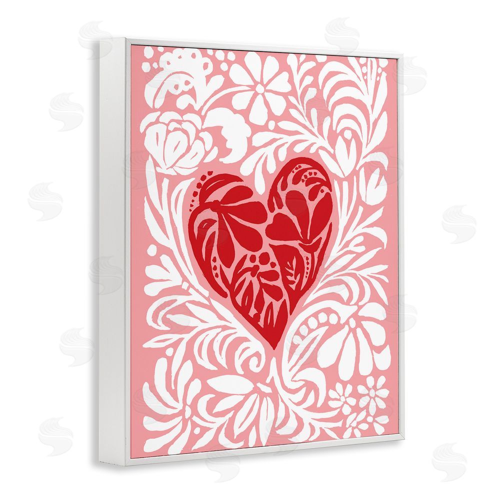 Cindy Jacobs Red Leafy Heart on Pink White Framed Giclee Wall Art Print