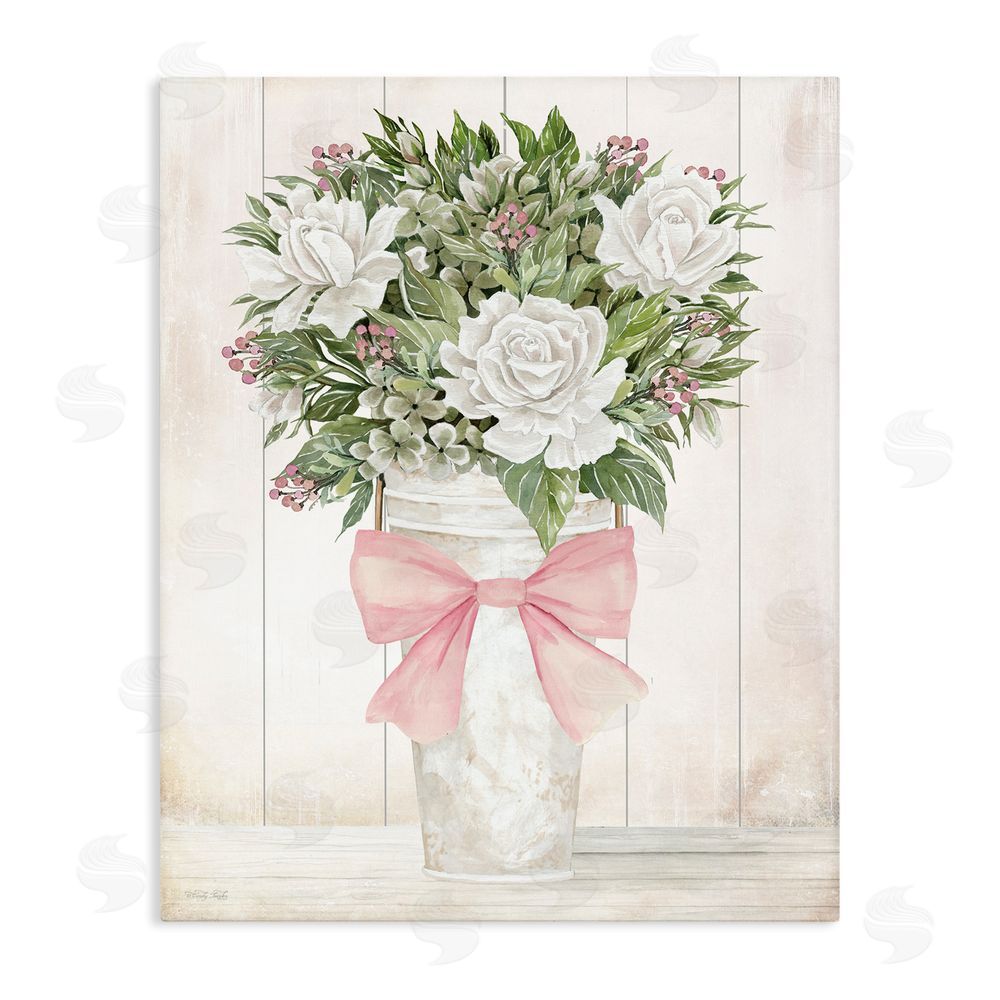 Cindy Jacobs Pretty In Pink Roses & Bow Stretched Canvas Wall Art Print
