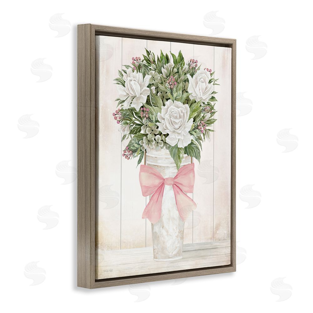 Cindy Jacobs Pretty In Pink Roses & Bow Brown Floating Frame Canvas Wall Art Print
