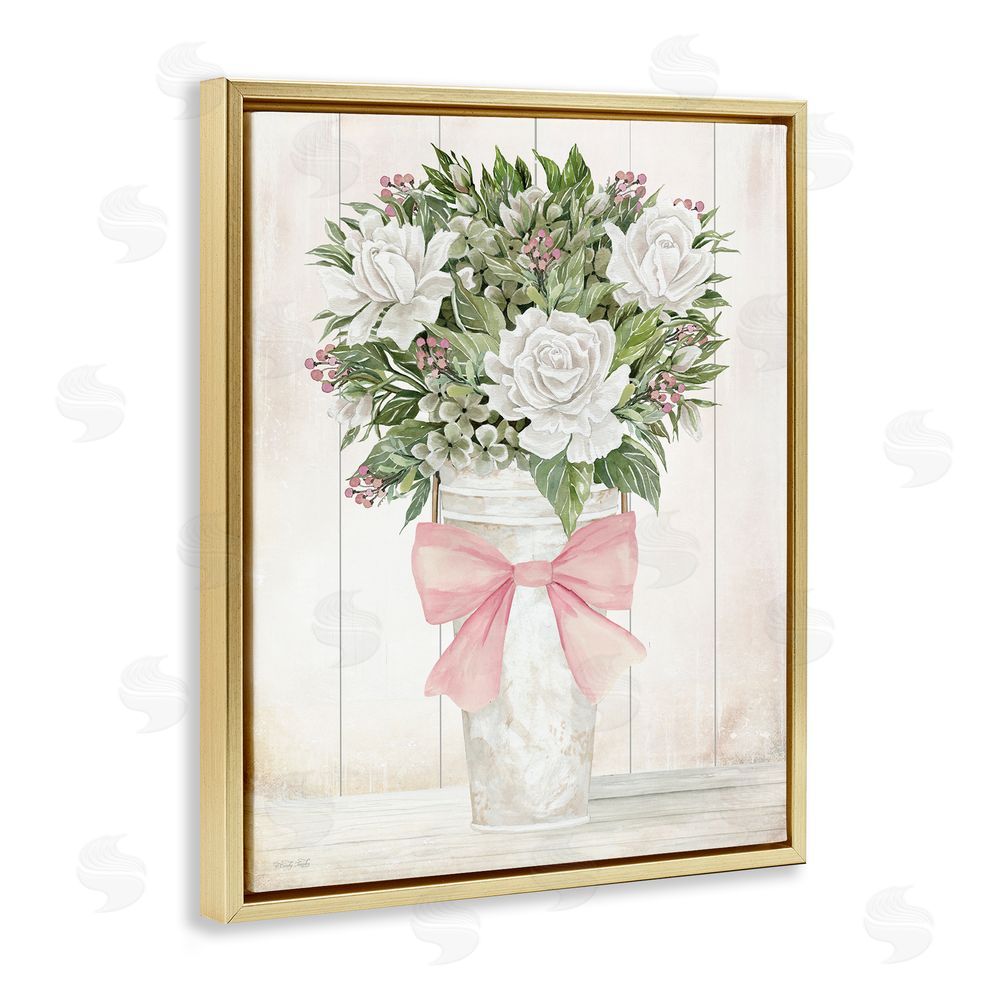 Cindy Jacobs Pretty In Pink Roses & Bow Gold Floating Frame Canvas Wall Art Print