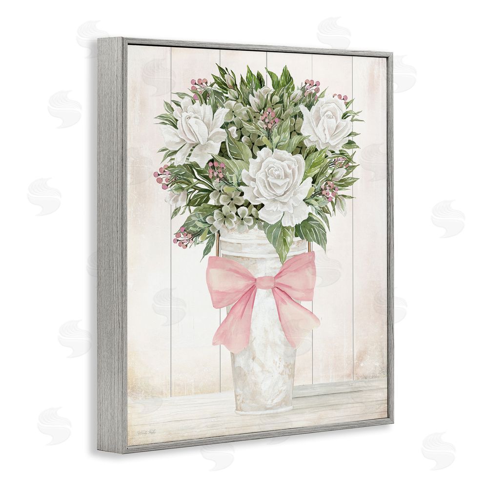 Cindy Jacobs Pretty In Pink Roses & Bow Gray Framed Giclee Wall Art Print