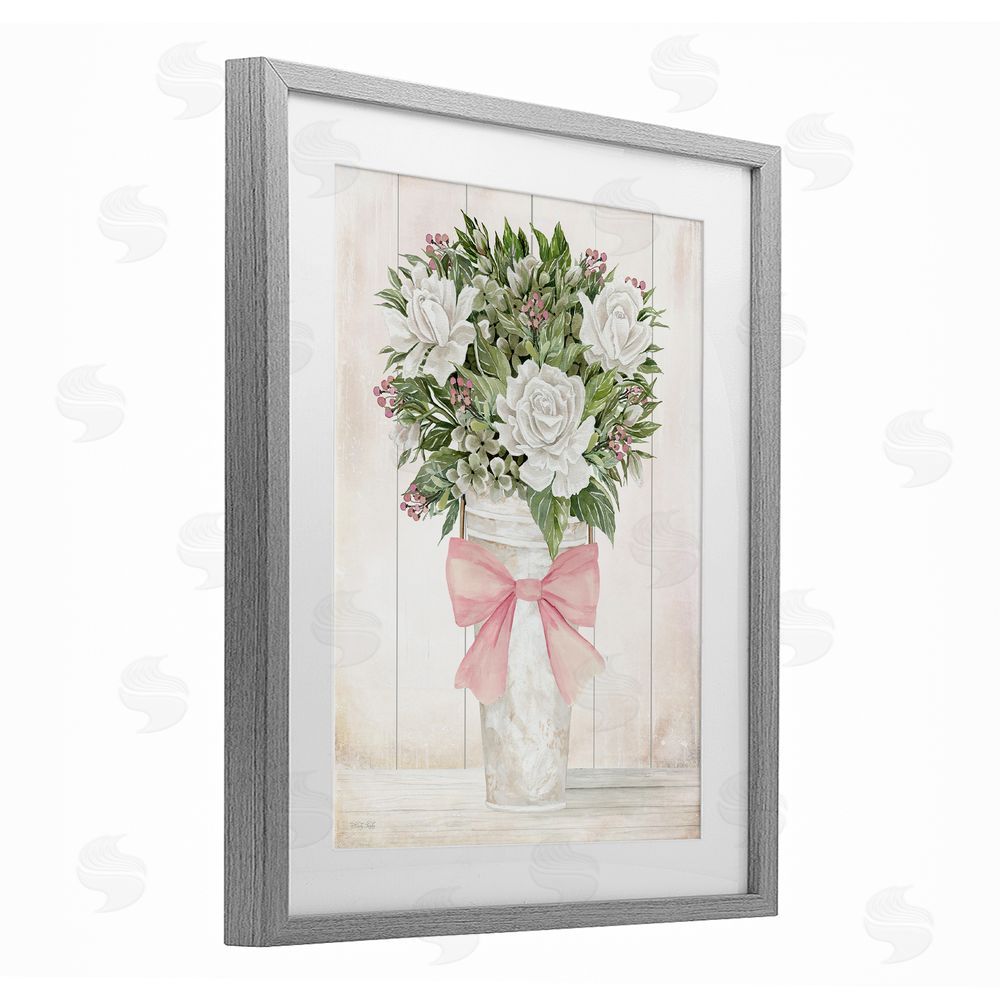 Cindy Jacobs Pretty In Pink Roses & Bow Gray Framed Print Under Glass Wall Art