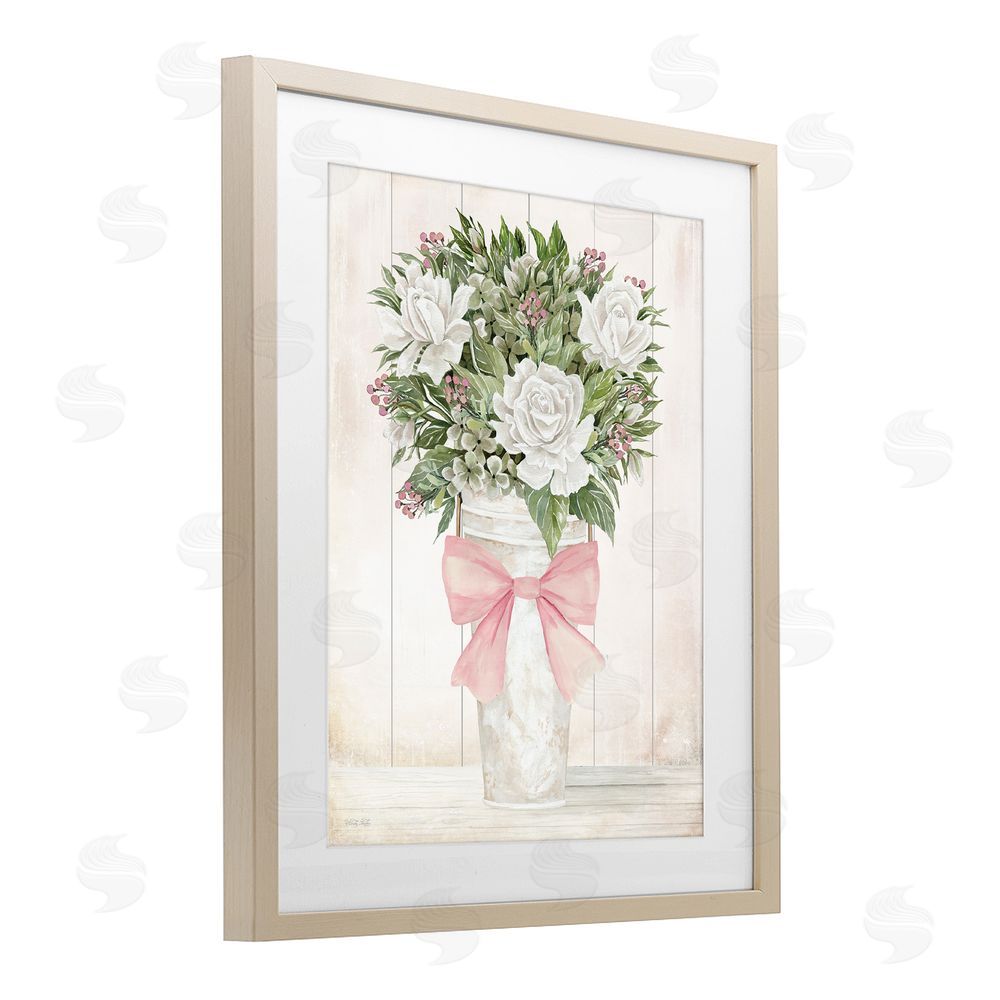 Cindy Jacobs Pretty In Pink Roses & Bow Birch Framed Print Under Glass Wall Art