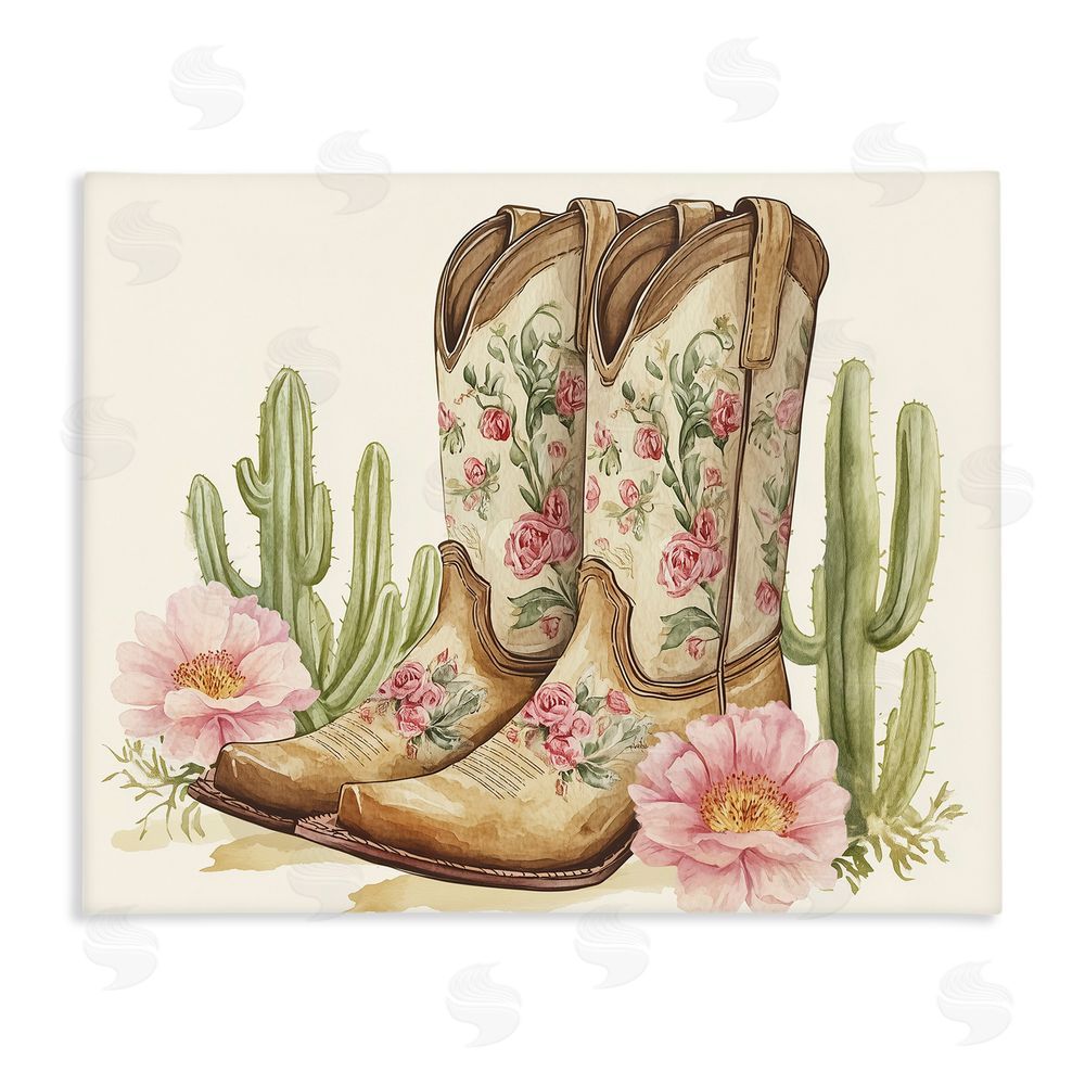 Heidi Kuntz Floral Boots & Cactuses Stretched Canvas Wall Art Print