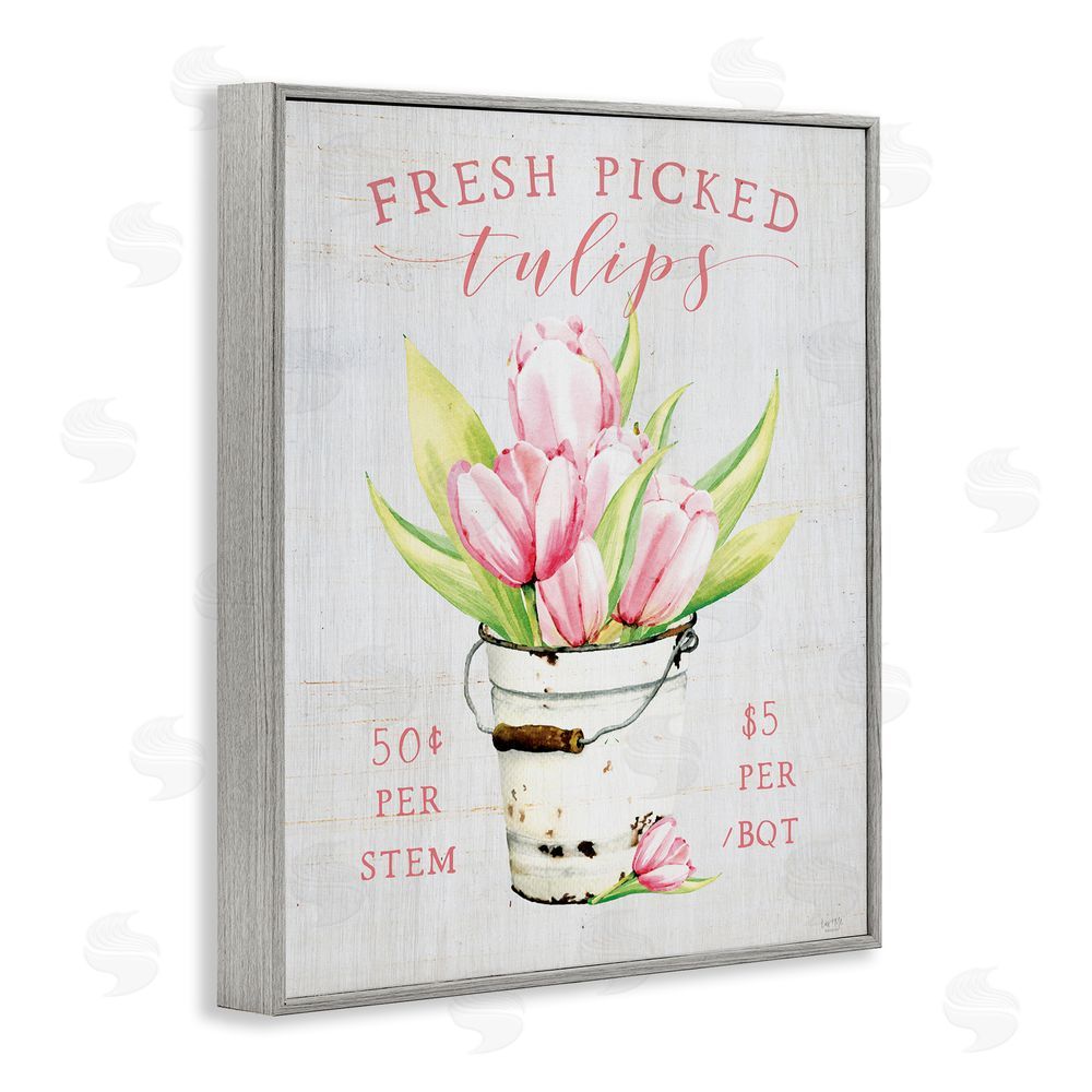 Lux + Me Designs Antique Fresh Picked Tulips Gray Framed Giclee Wall Art Print