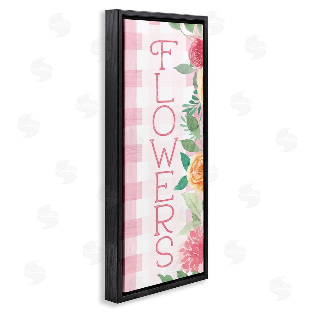 Lux + Me Designs Pink Gingham & Flowers Black Floating Frame Canvas Wall Art Print