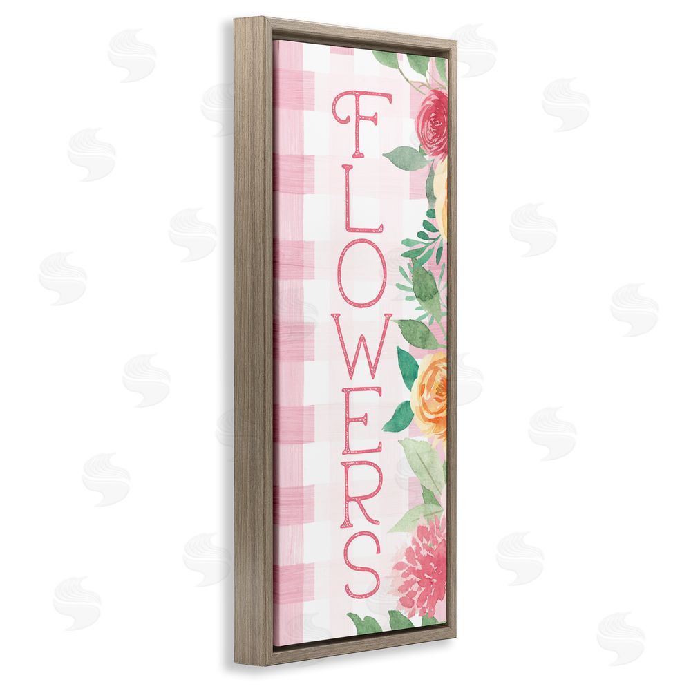Lux + Me Designs Pink Gingham & Flowers Brown Floating Frame Canvas Wall Art Print