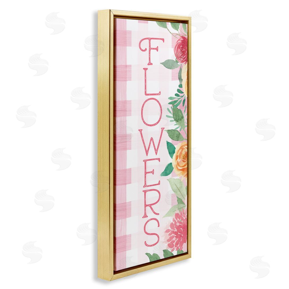 Lux + Me Designs Pink Gingham & Flowers Gold Floating Frame Canvas Wall Art Print