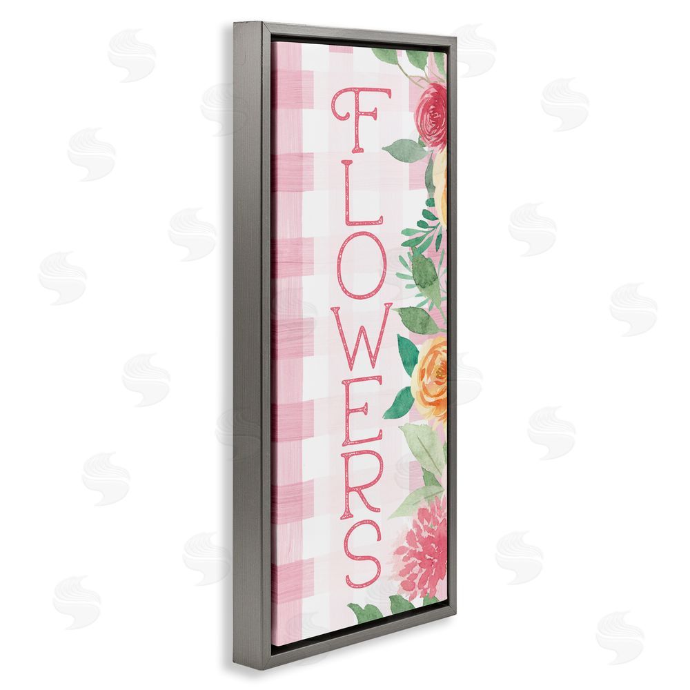 Lux + Me Designs Pink Gingham & Flowers Gray Floating Frame Canvas Wall Art Print