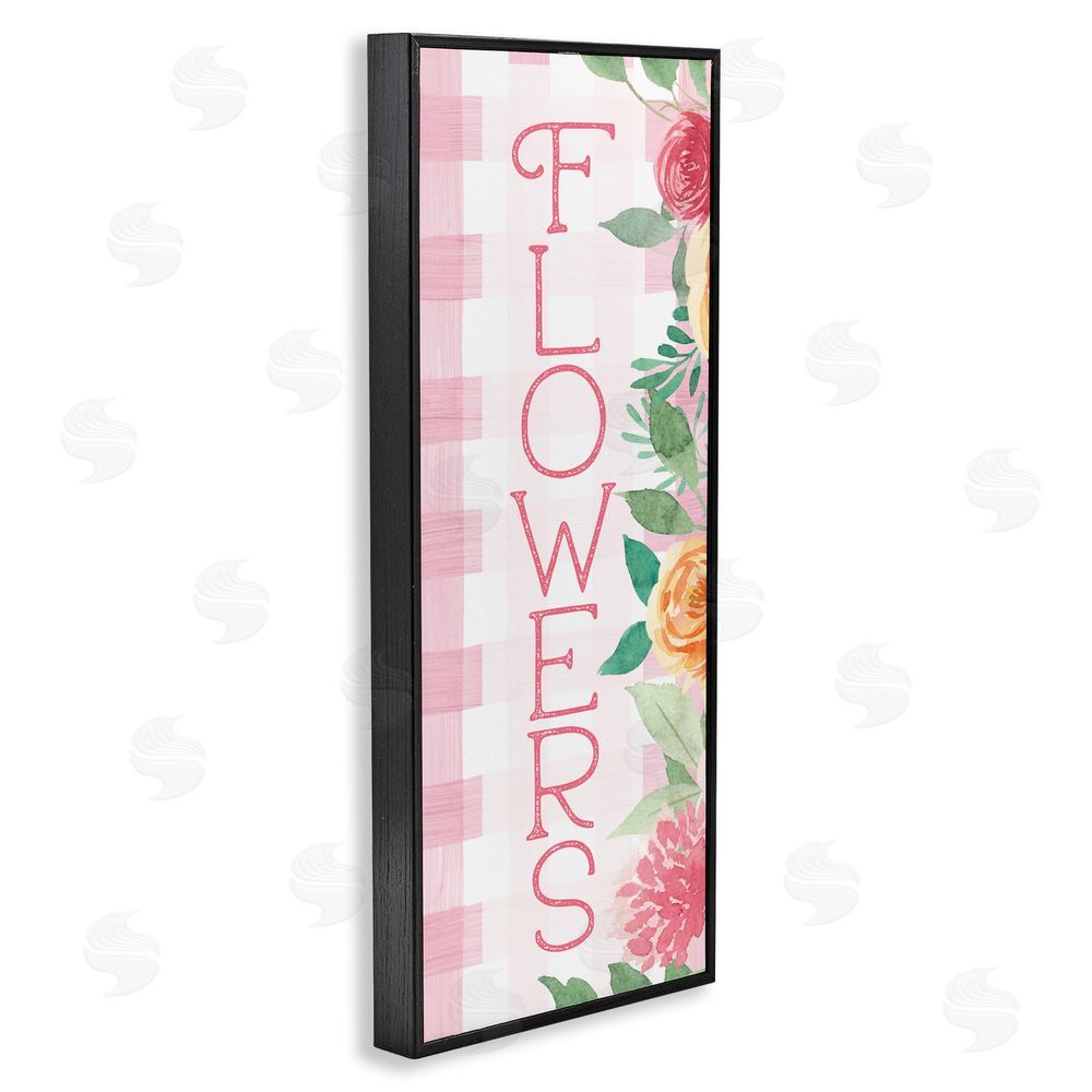 Lux + Me Designs Pink Gingham & Flowers Black Framed Giclee Wall Art Print