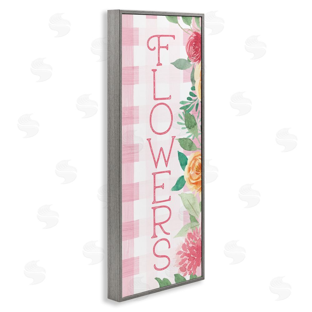 Lux + Me Designs Pink Gingham & Flowers Gray Framed Giclee Wall Art Print