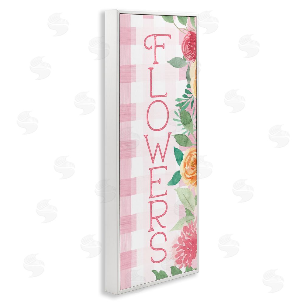 Lux + Me Designs Pink Gingham & Flowers White Framed Giclee Wall Art Print