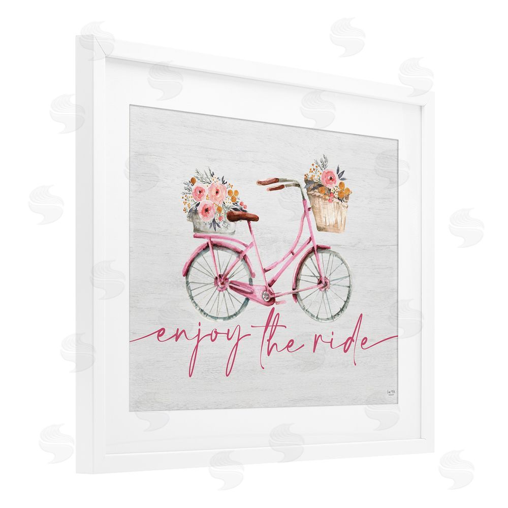Lux + Me Designs Enjoy The Ride Bicycle White Framed Print Under Glass Wall Art