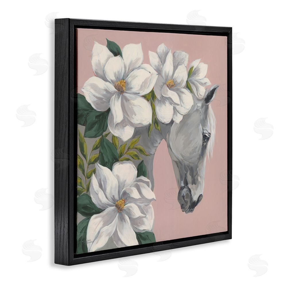 Michele Norman Sweet Maggie Floral Horse Black Floating Frame Canvas Wall Art Print