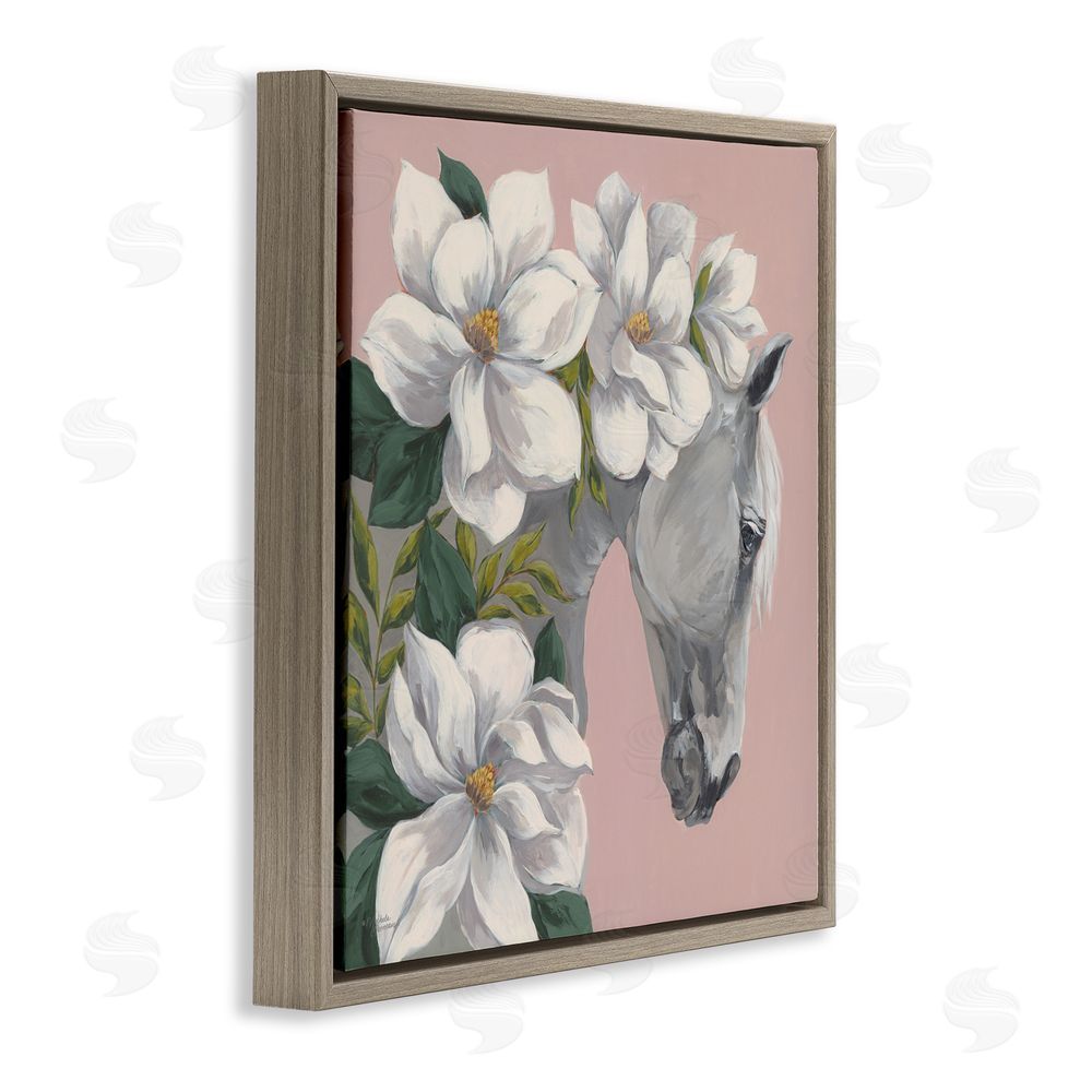 Michele Norman Sweet Maggie Floral Horse Brown Floating Frame Canvas Wall Art Print
