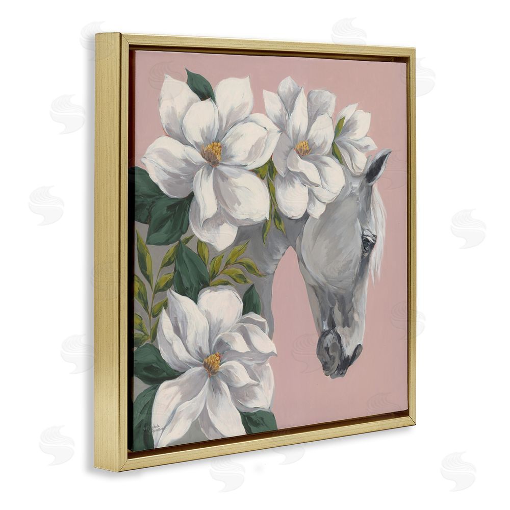 Michele Norman Sweet Maggie Floral Horse Gold Floating Frame Canvas Wall Art Print