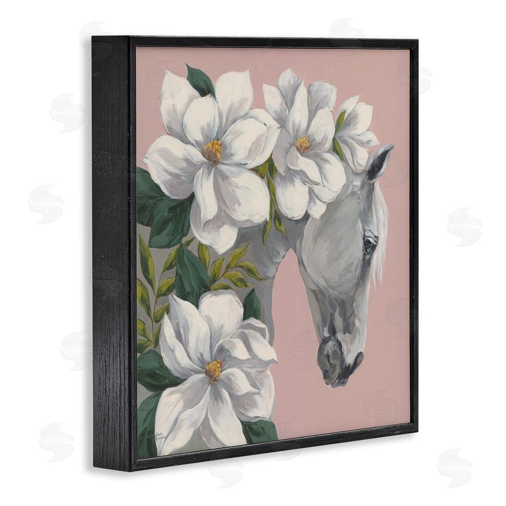 Michele Norman Sweet Maggie Floral Horse Black Framed Giclee Wall Art Print