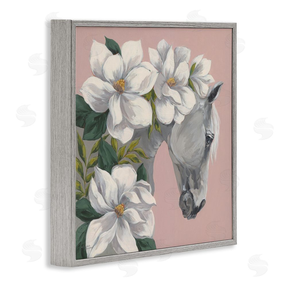 Michele Norman Sweet Maggie Floral Horse Gray Framed Giclee Wall Art Print