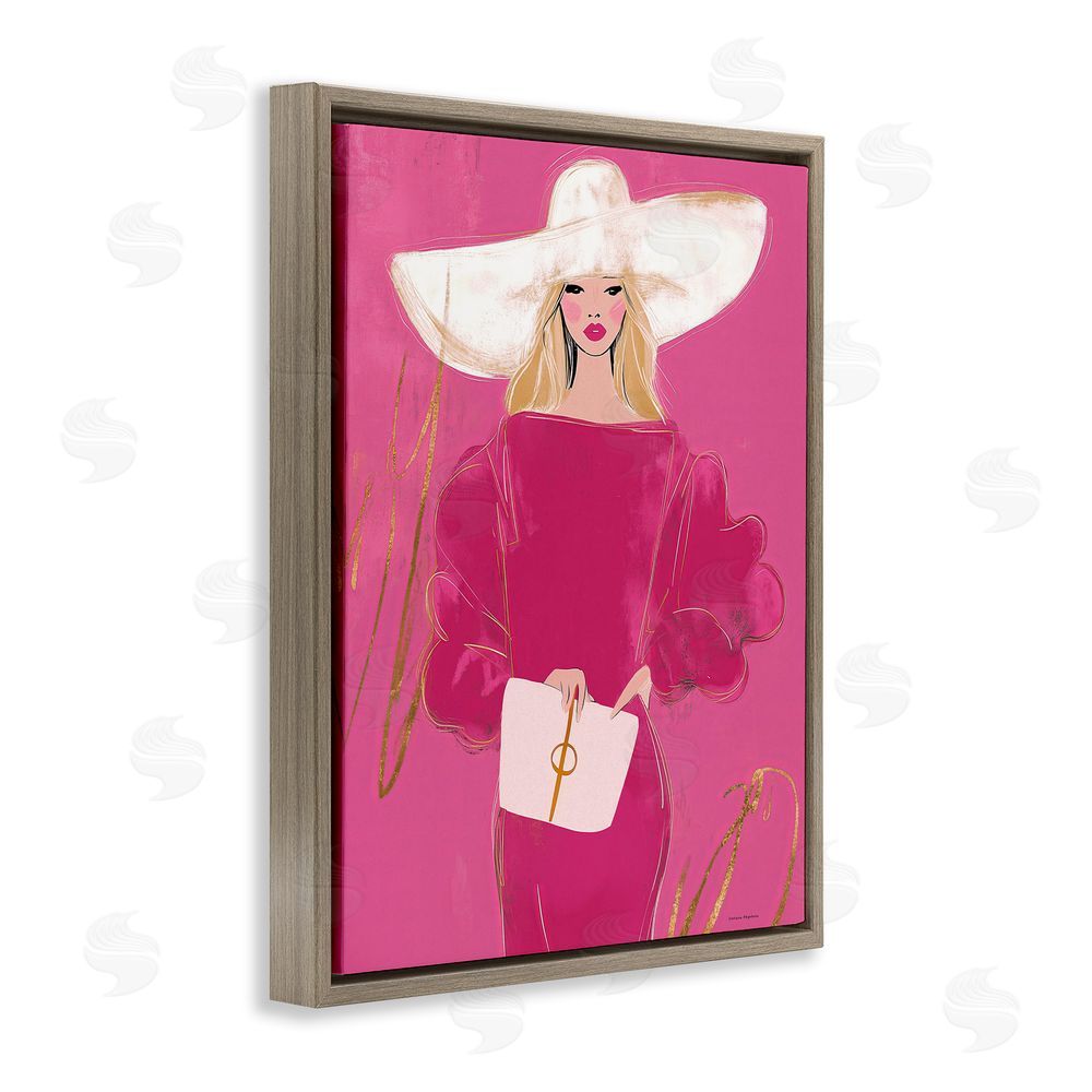 Svetlana Aleynikova Lady In Pink with Hat Brown Floating Frame Canvas Wall Art Print