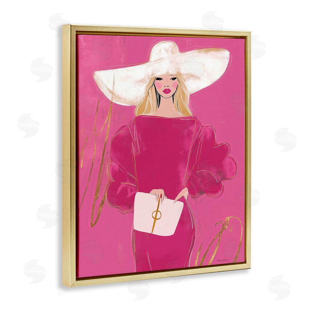 Svetlana Aleynikova Lady In Pink with Hat Gold Floating Frame Canvas Wall Art Print
