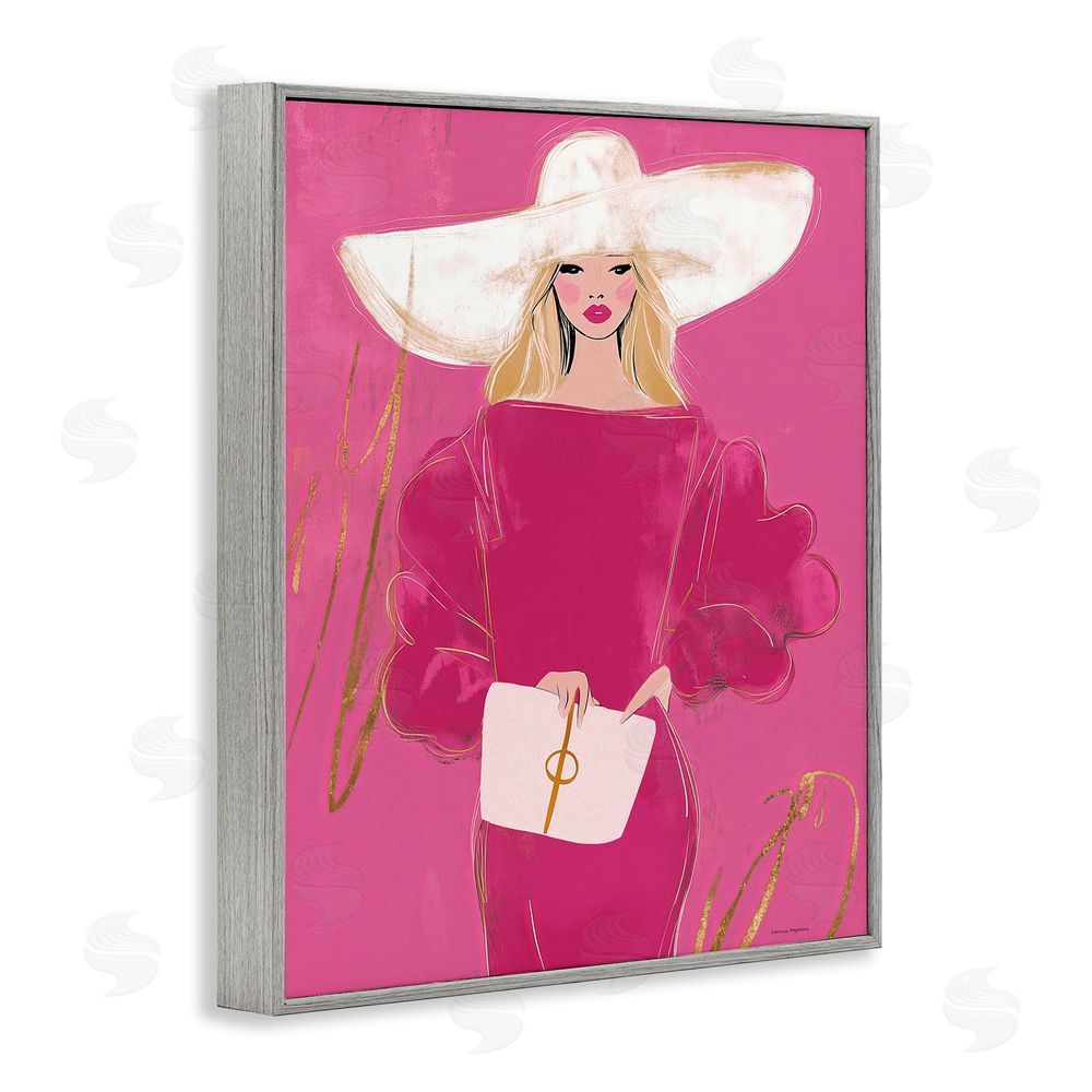 Svetlana Aleynikova Lady In Pink with Hat Gray Framed Giclee Wall Art Print