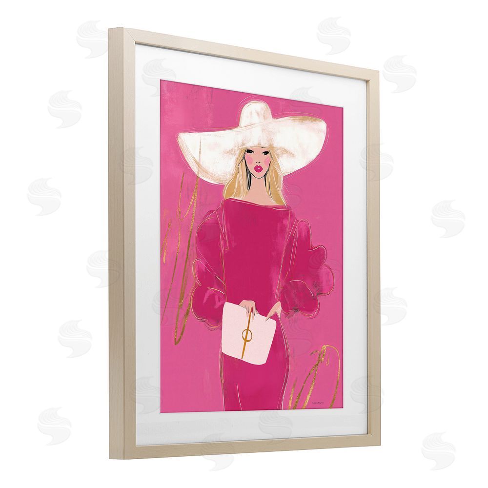 Svetlana Aleynikova Lady In Pink with Hat Birch Framed Print Under Glass Wall Art