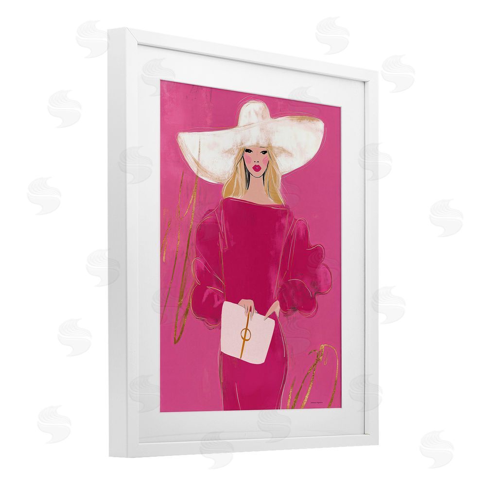 Svetlana Aleynikova Lady In Pink with Hat White Framed Print Under Glass Wall Art