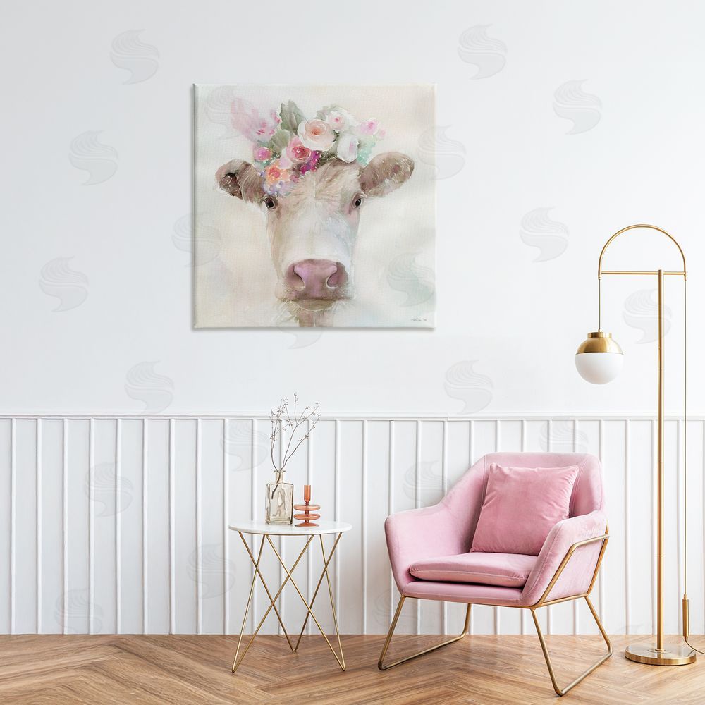 Stellar Design Studio Betsy Cow with Flowers Stretched Canvas Wall Art in Room