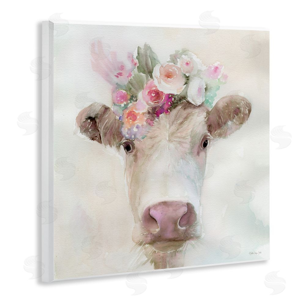 Stellar Design Studio Betsy Cow with Flowers Wall Plaque Art Print