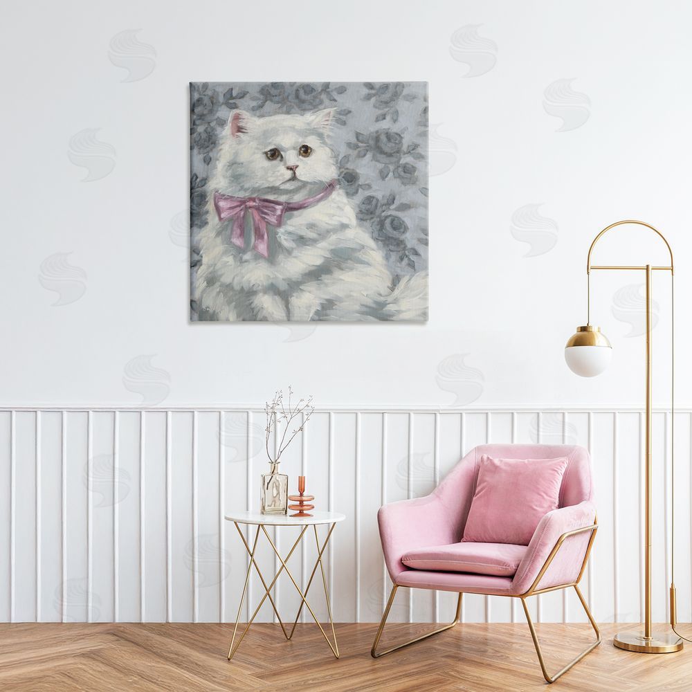 Sara G. Designs Coquette Kitty Portrait Stretched Canvas Wall Art in Room