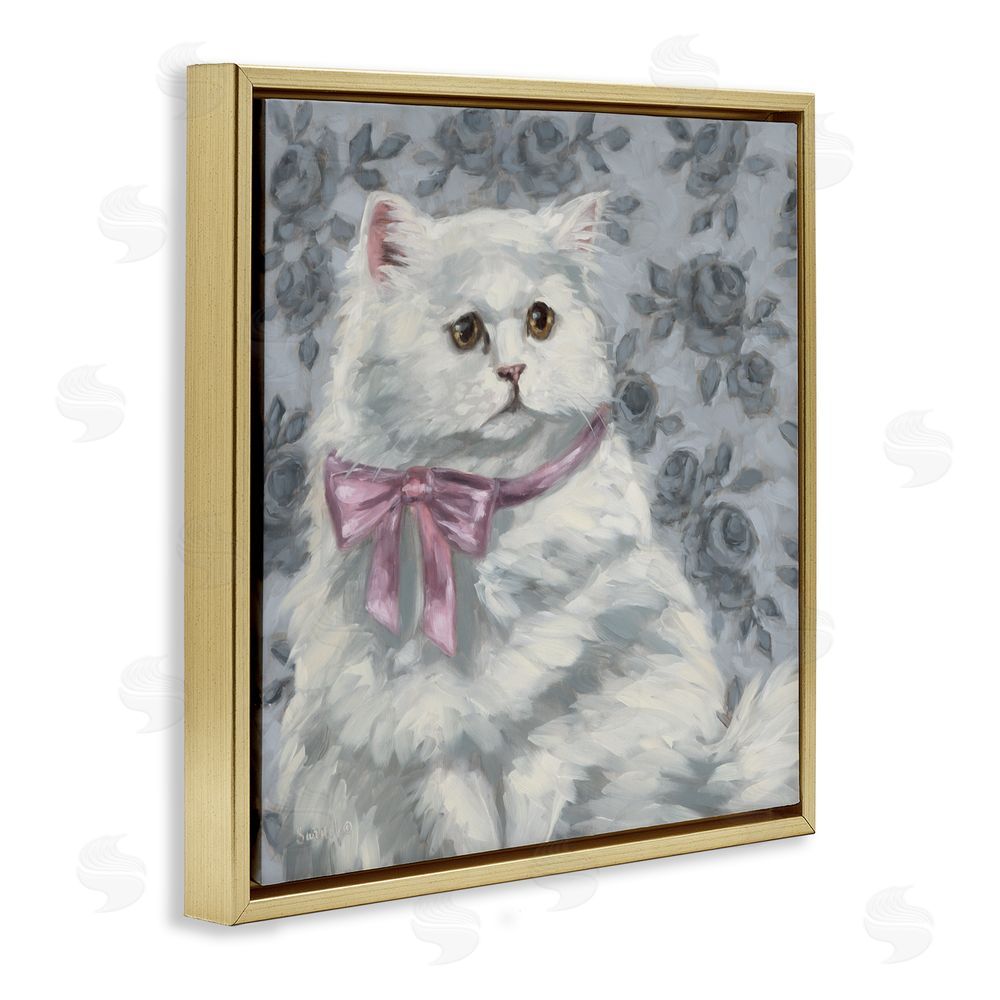 Sara G. Designs Coquette Kitty Portrait Gold Floating Frame Canvas Wall Art Print