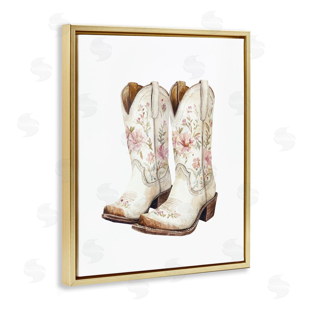 Svetlana Aleynikova Boots in Bloom Gold Floating Frame Canvas Wall Art Print