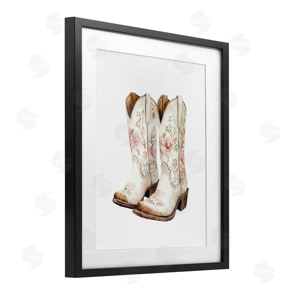 Svetlana Aleynikova Boots in Bloom Black Framed Print Under Glass Wall Art