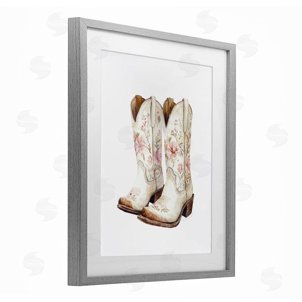 Svetlana Aleynikova Boots in Bloom Gray Framed Print Under Glass Wall Art
