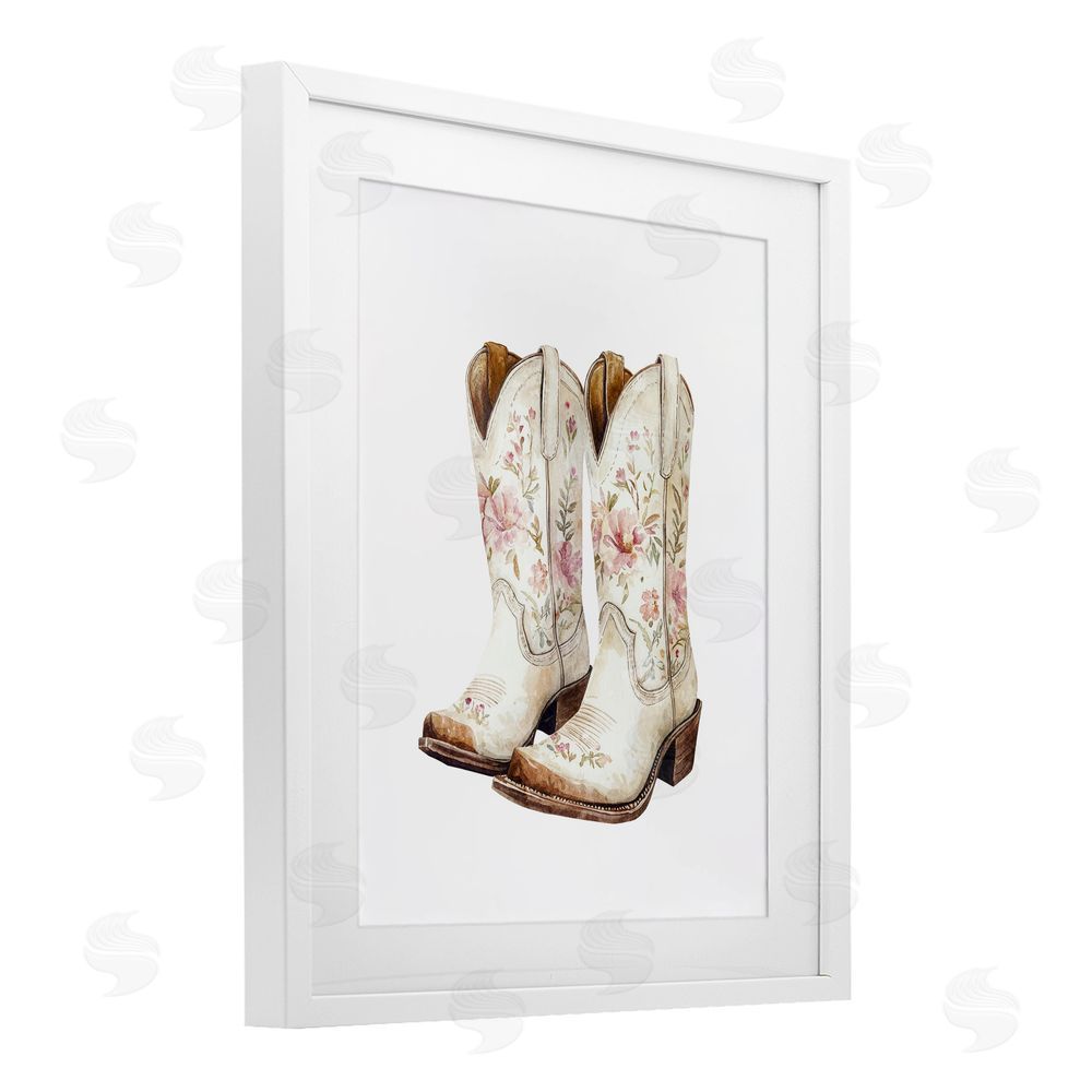 Svetlana Aleynikova Boots in Bloom White Framed Print Under Glass Wall Art