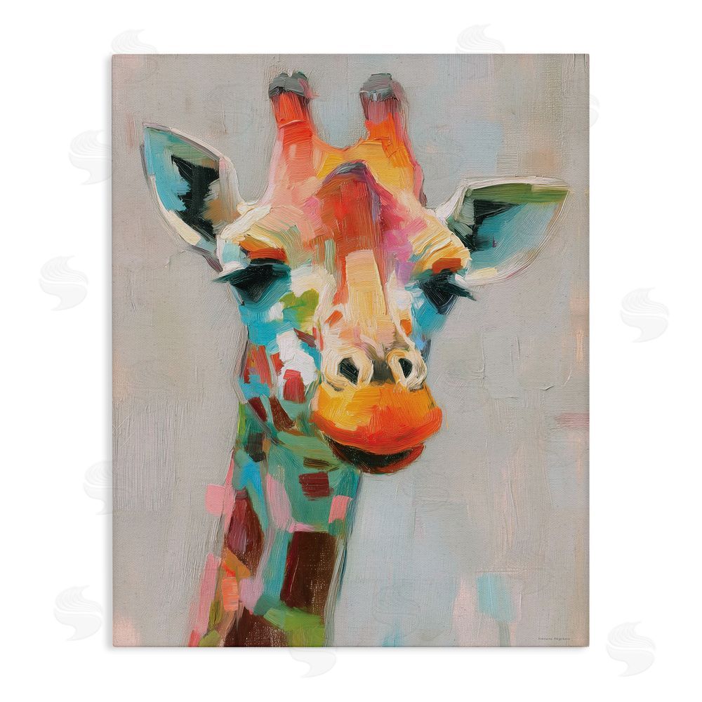 Svetlana Aleynikova Painterly Rainbow Giraffe Stretched Canvas Wall Art Print