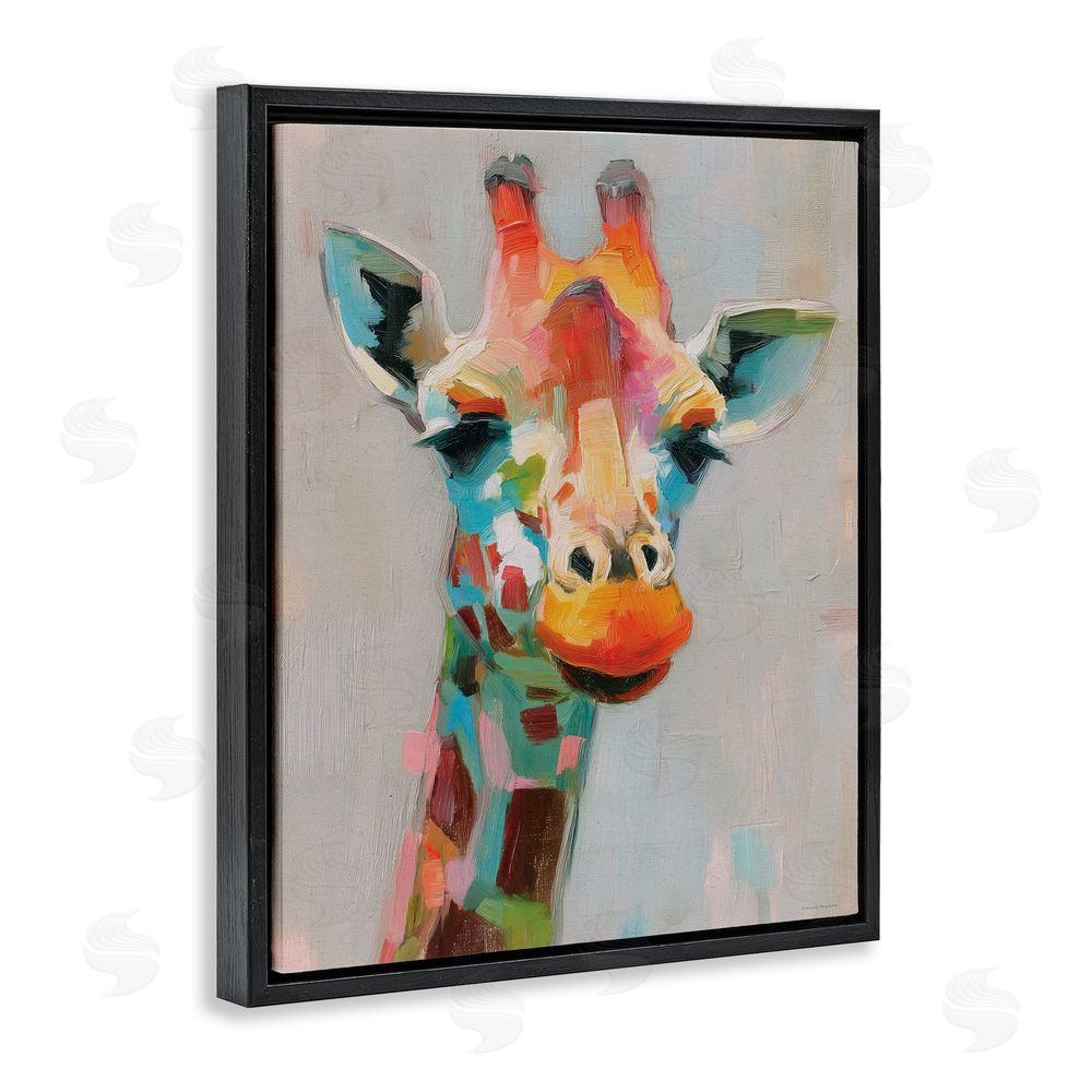 Svetlana Aleynikova Painterly Rainbow Giraffe Black Floating Frame Canvas Wall Art Print