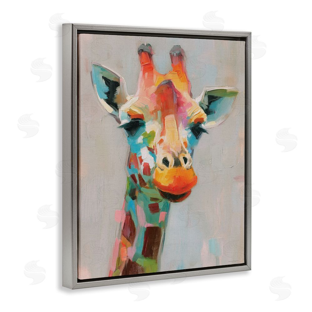 Svetlana Aleynikova Painterly Rainbow Giraffe Gray Floating Frame Canvas Wall Art Print