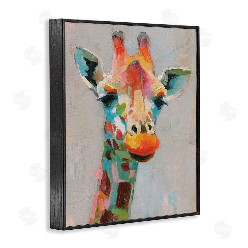 Svetlana Aleynikova Painterly Rainbow Giraffe Black Framed Giclee Wall Art Print