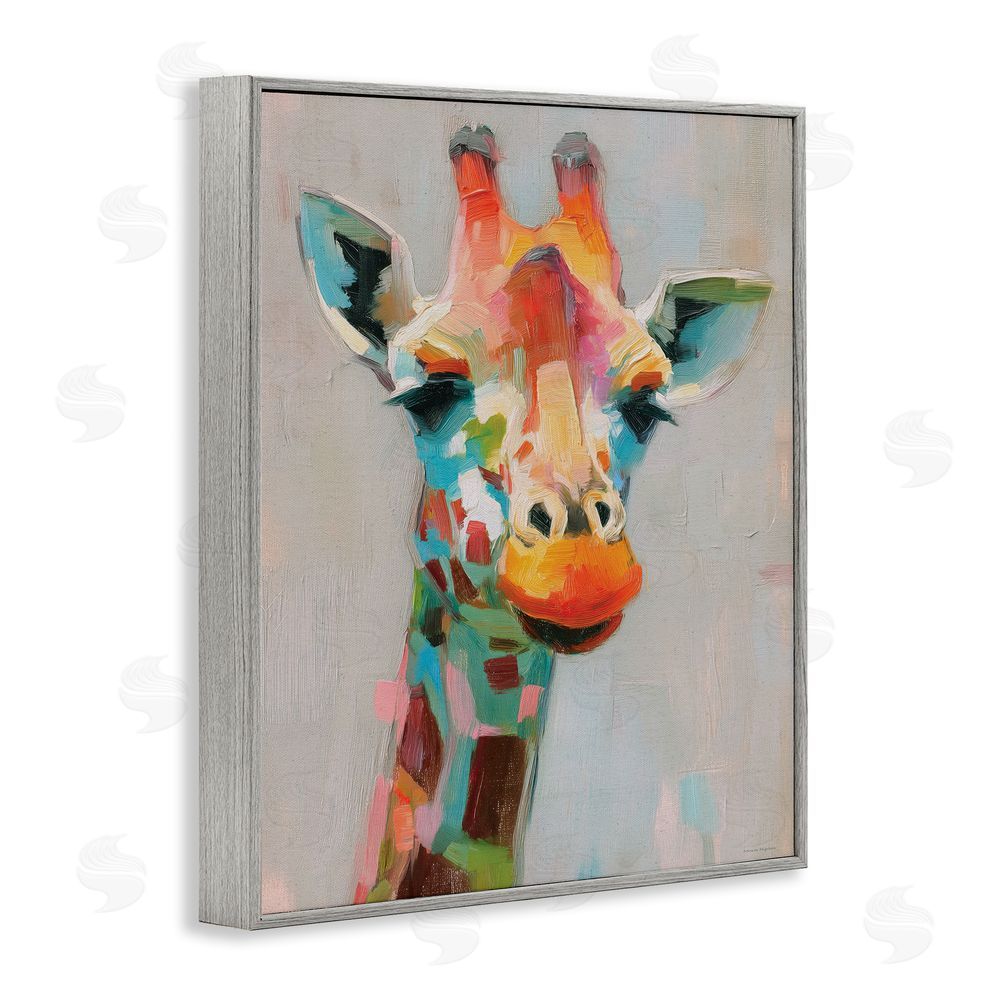 Svetlana Aleynikova Painterly Rainbow Giraffe Gray Framed Giclee Wall Art Print