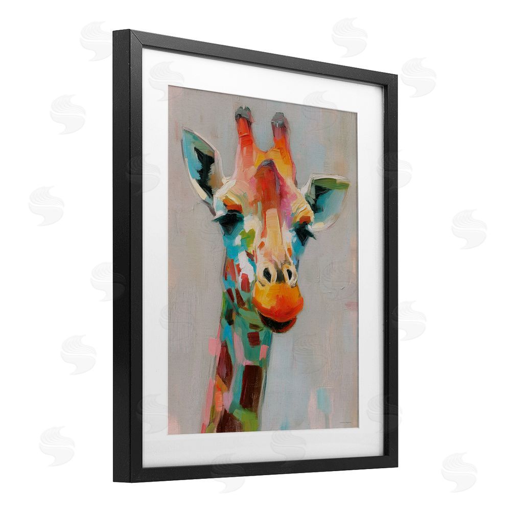 Svetlana Aleynikova Painterly Rainbow Giraffe Black Framed Print Under Glass Wall Art