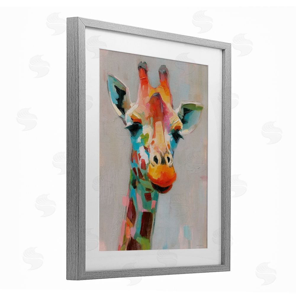 Svetlana Aleynikova Painterly Rainbow Giraffe Gray Framed Print Under Glass Wall Art